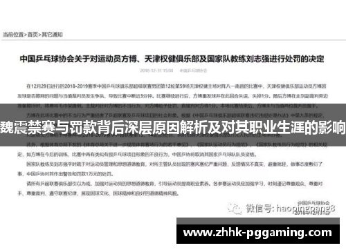 魏震禁赛与罚款背后深层原因解析及对其职业生涯的影响